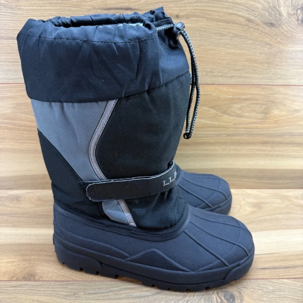 LL BEAN Northwoods Boys Youth Snow Boots 6 Black Gray Waterproof Insulated
